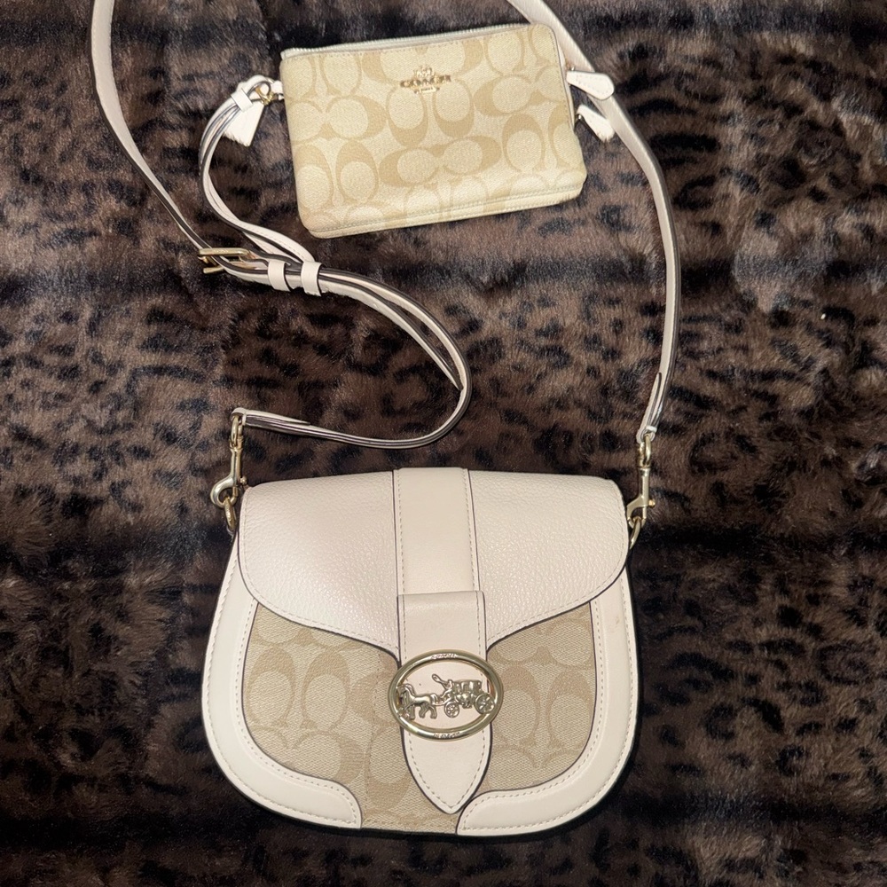 Coach White and Tan Crossbody Bag
